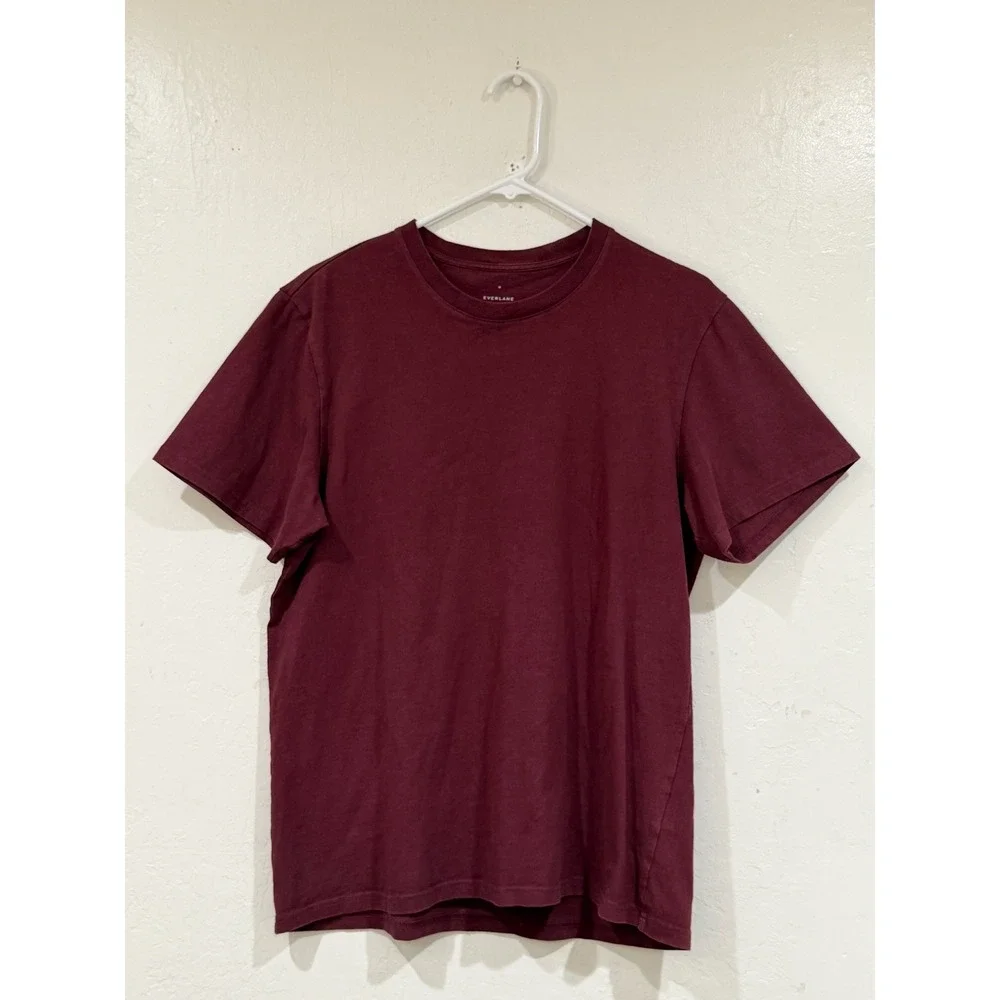 Everlane Organic Cotton Crew Neck T-Shirt Burgundy Maroon Medium M-T-CTN-HVY-SS - Picture 2 of 6